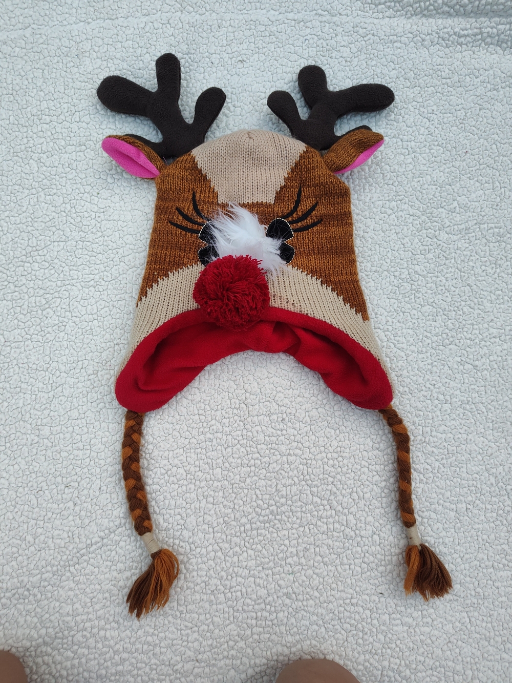 Super Cute Reindeer Earflap Hat - Brown Red Festive Beanie